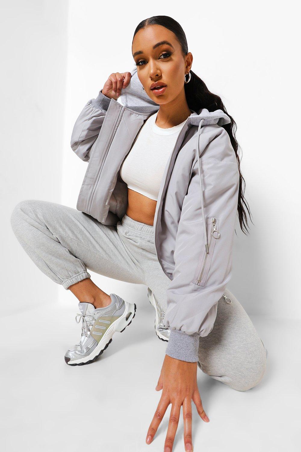 Grey bomber hot sale jacket womens