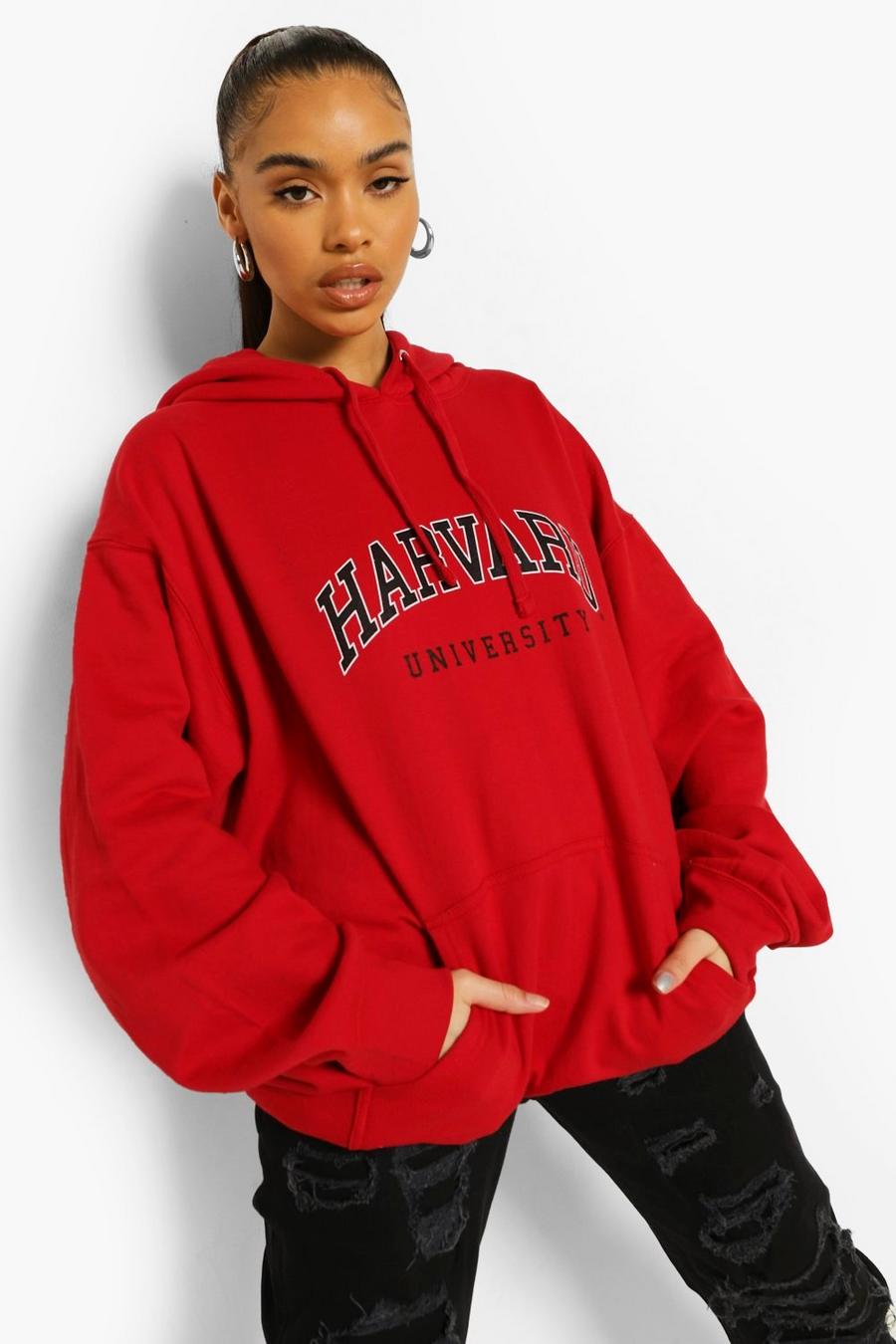 Red Harvard Hoodie med tryck image number 1