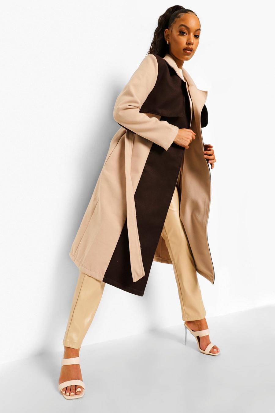 Chocolate Nepwollen Colour Block Trench Coat image number 1
