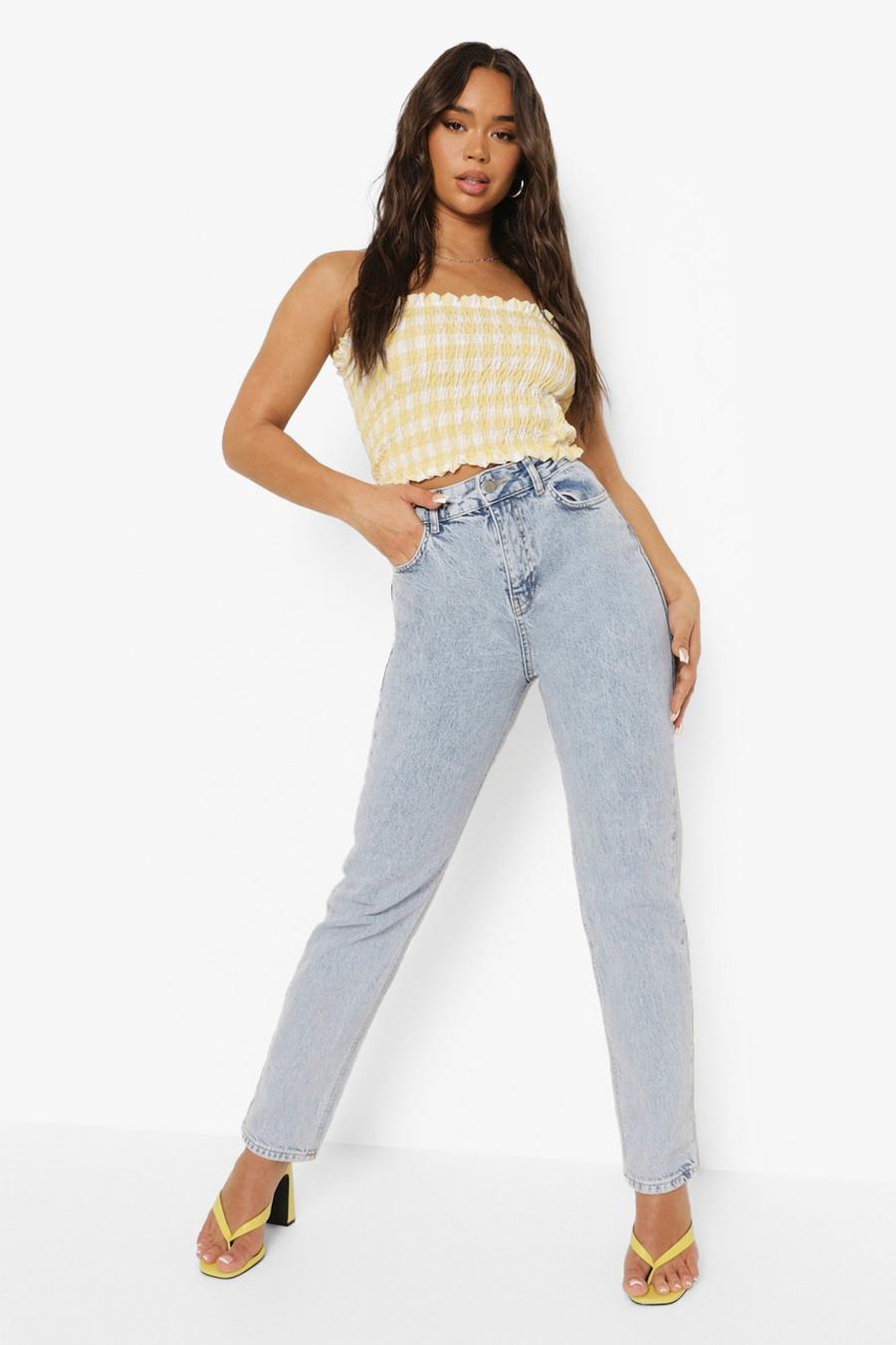 Bleach wash Straight Leg Jeans With Lace Up Detail