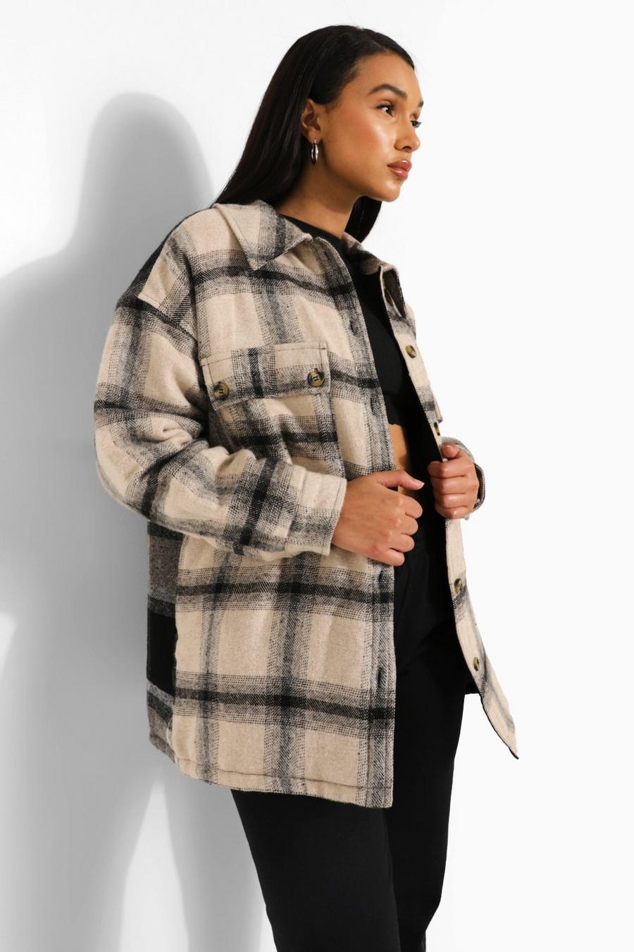 Stone Tonal Contrast Padded Check Shacket image number 1