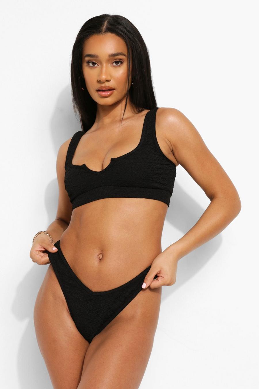 Black Crinkle Notch Front Mix and Match Bikini Top image number 1
