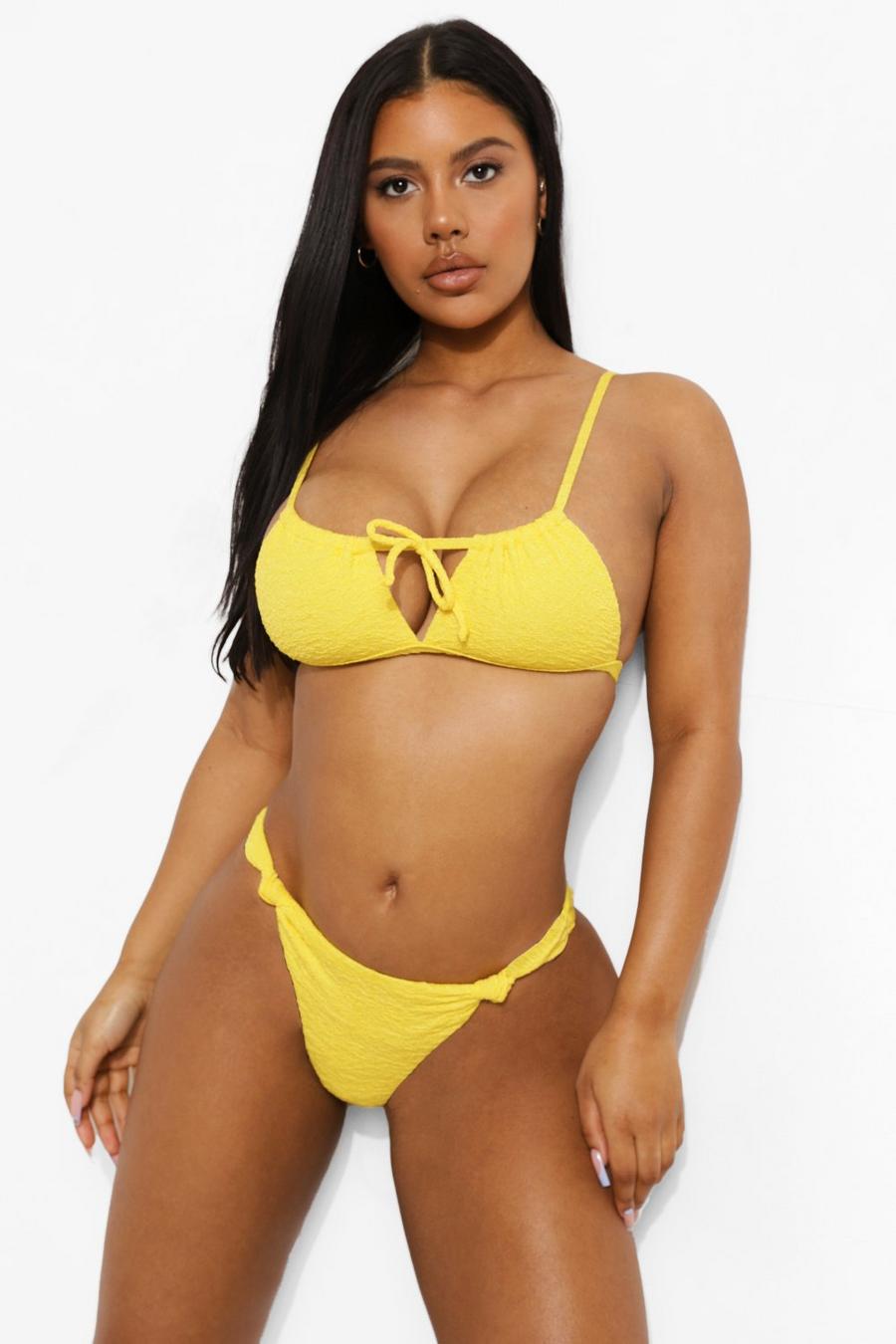 Yellow Crinkle Knot Side Mix and Match Bikini Brief image number 1