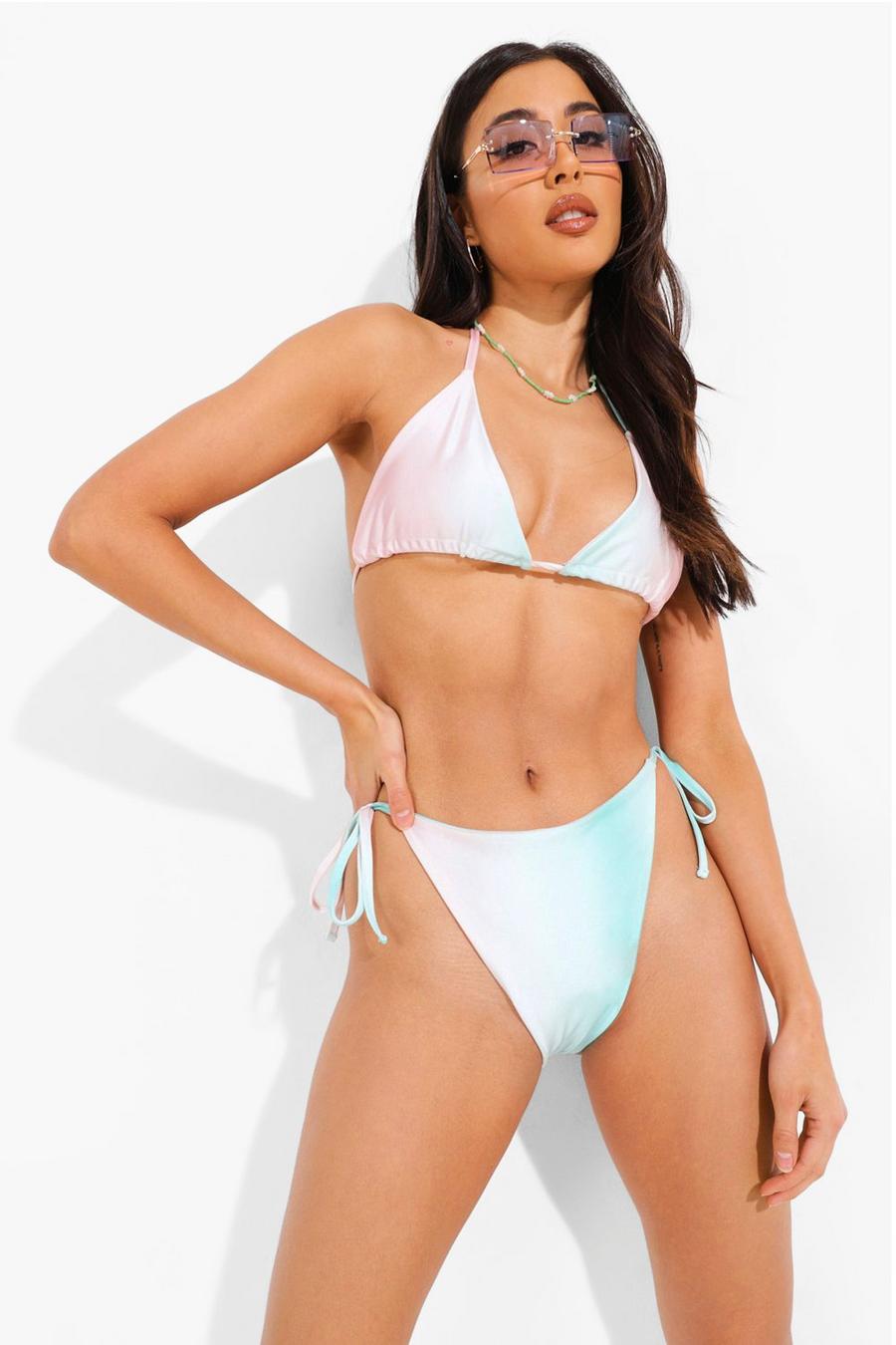 Pastellfarbenes Bikinihöschen mit seitlicher Bindung und Farbverlauf, Rosa image number 1