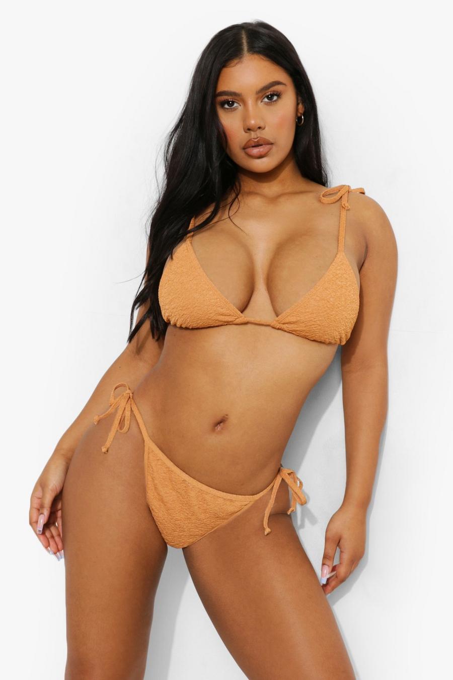 Camel Crinkle Tie Triangle Mix and Match Bikini Top image number 1