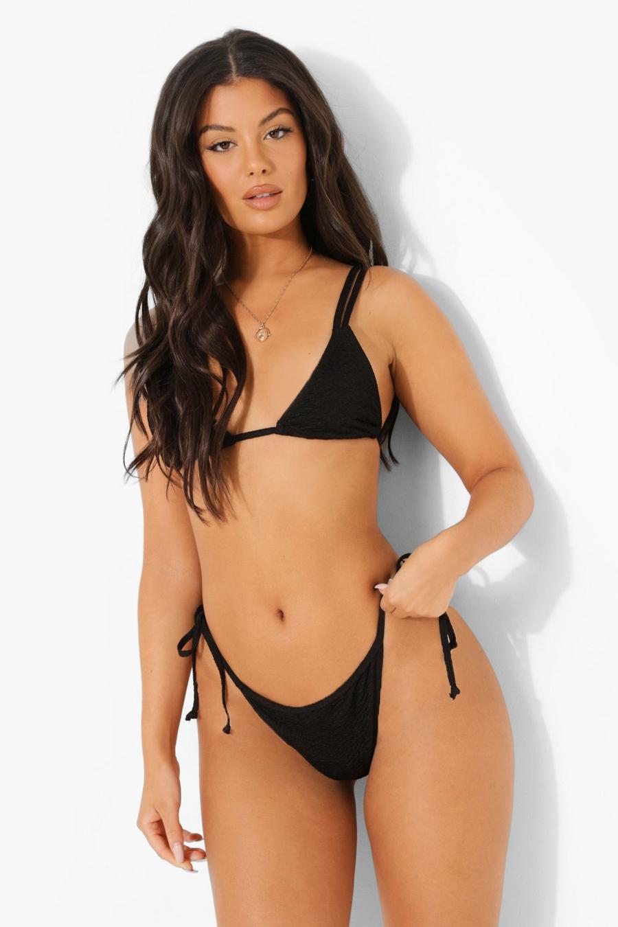Black Crinkle Tie Side Mix and Match Bikini Brief image number 1