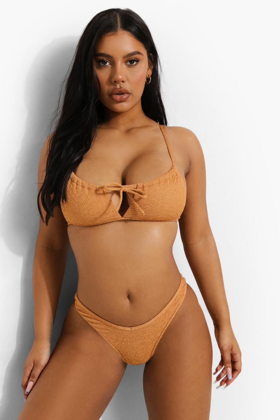 Camel Crinkle Tie Mix and Match Bandeau Bikini Top image number 1