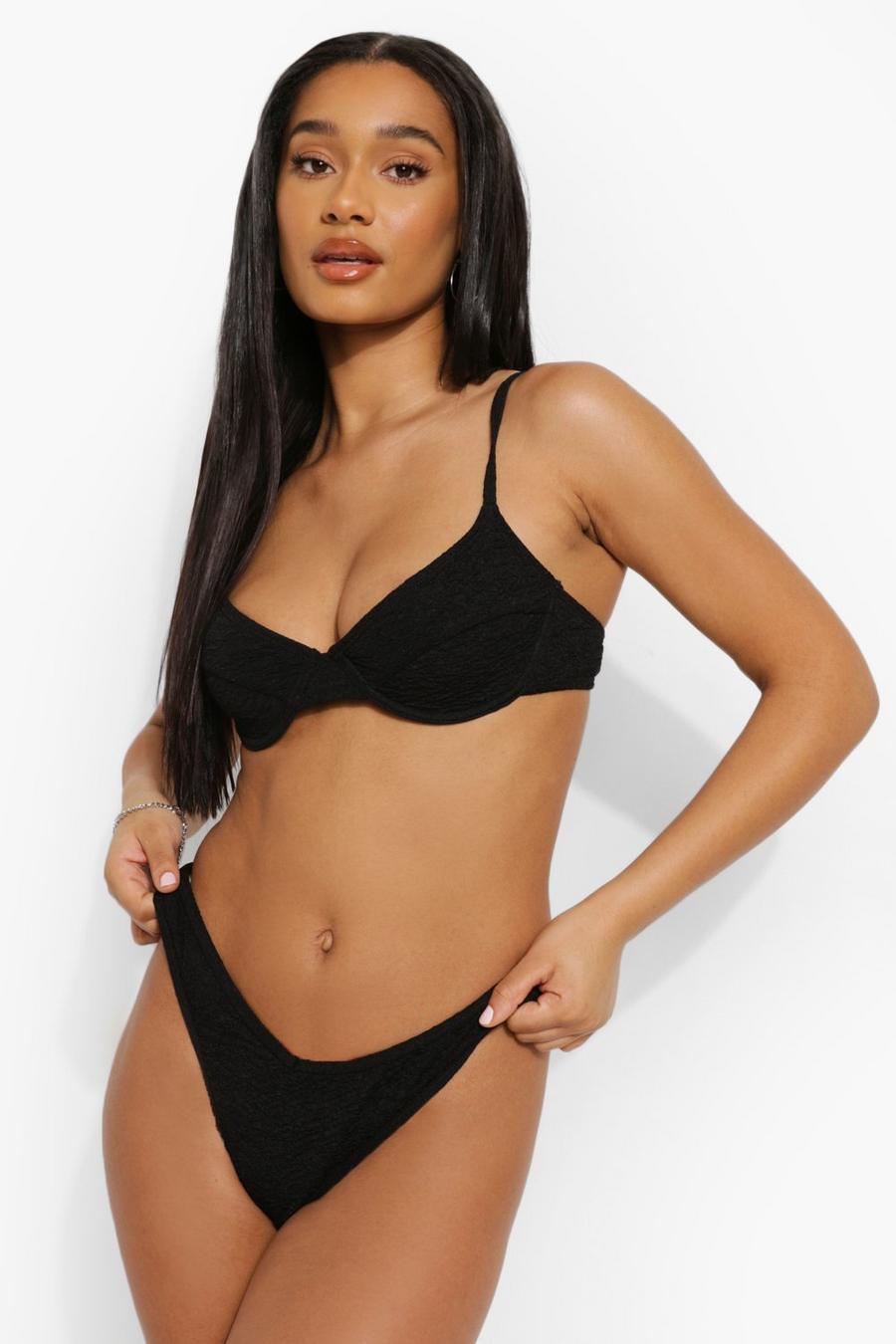 Black Crinkle Underwired Mix and Match Bikini Top image number 1