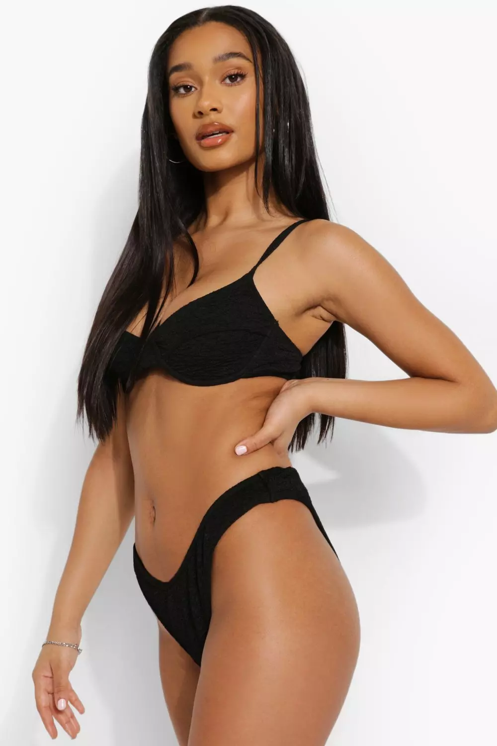 Black Ribbed High Leg Bikini Bottom