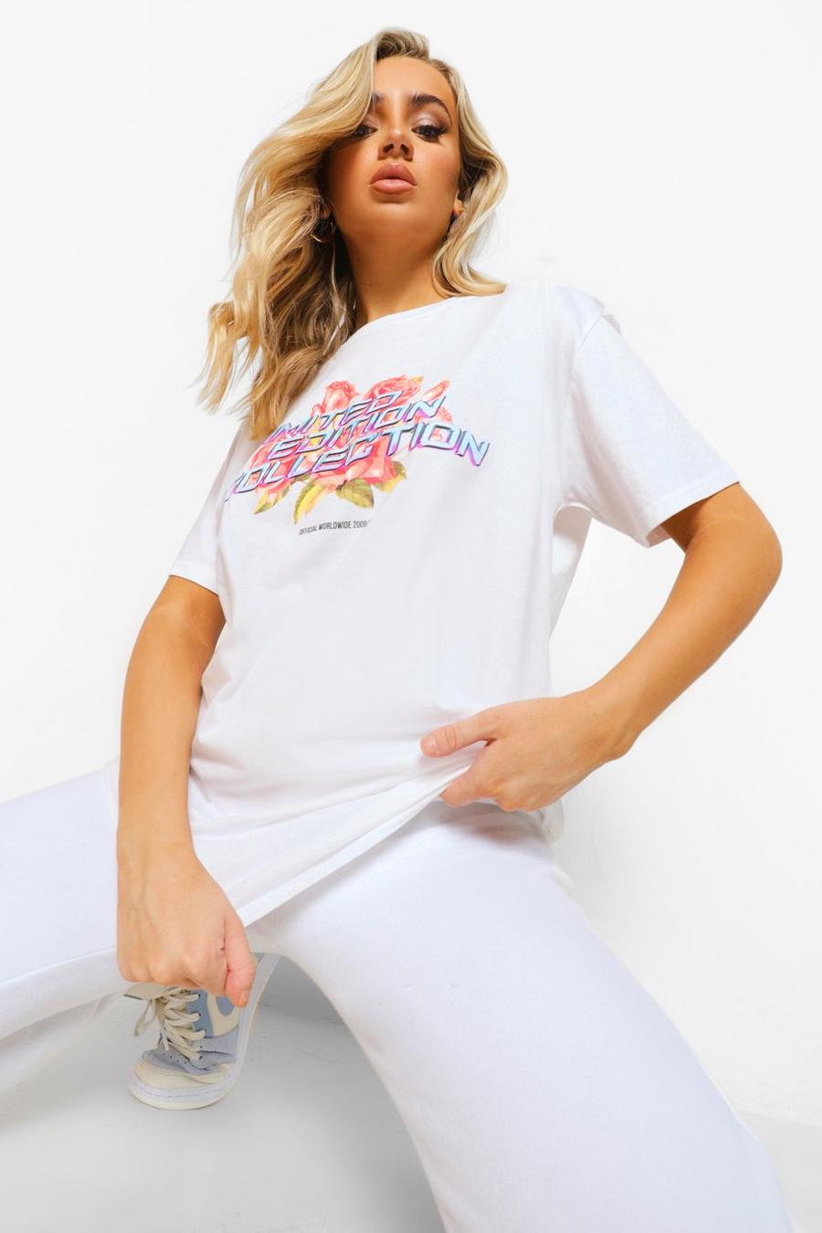 White Floral Printed Oversized T Shirt image number 1