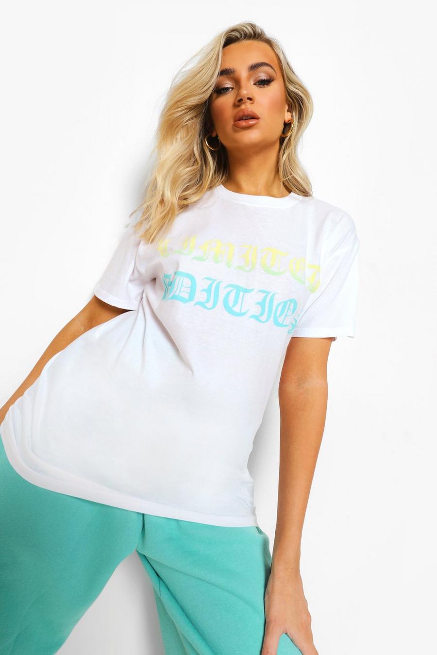 T-shirt oversize con scritta Limited Edition effetto sfumato , Bianco image number 1