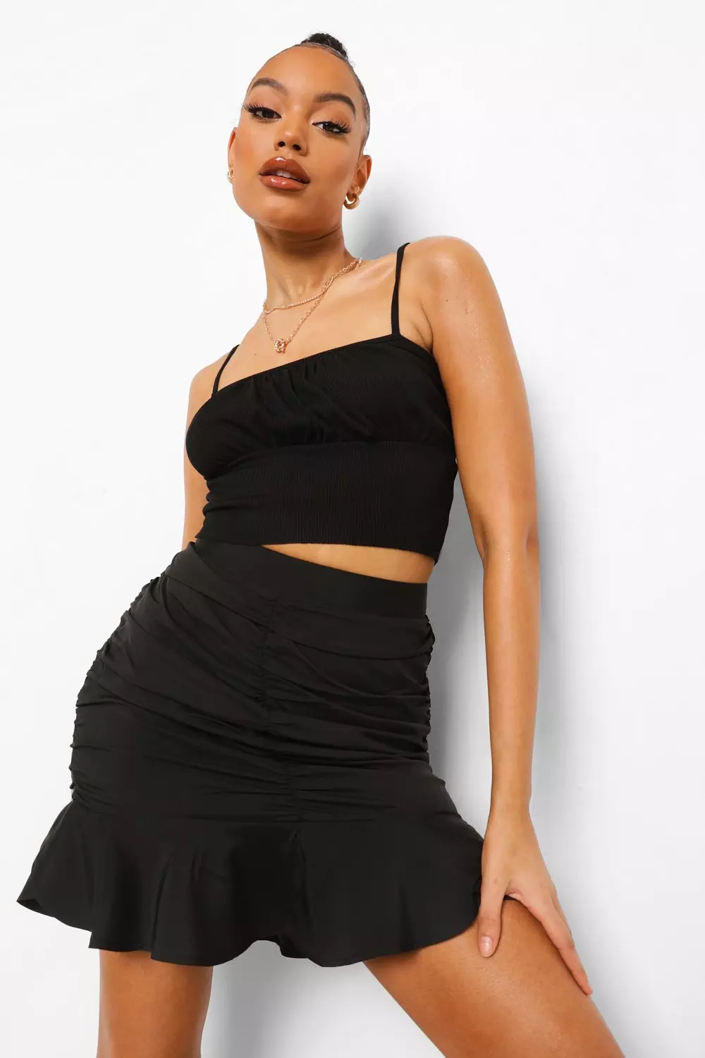 Ruched Frill Hem Mini Skirt