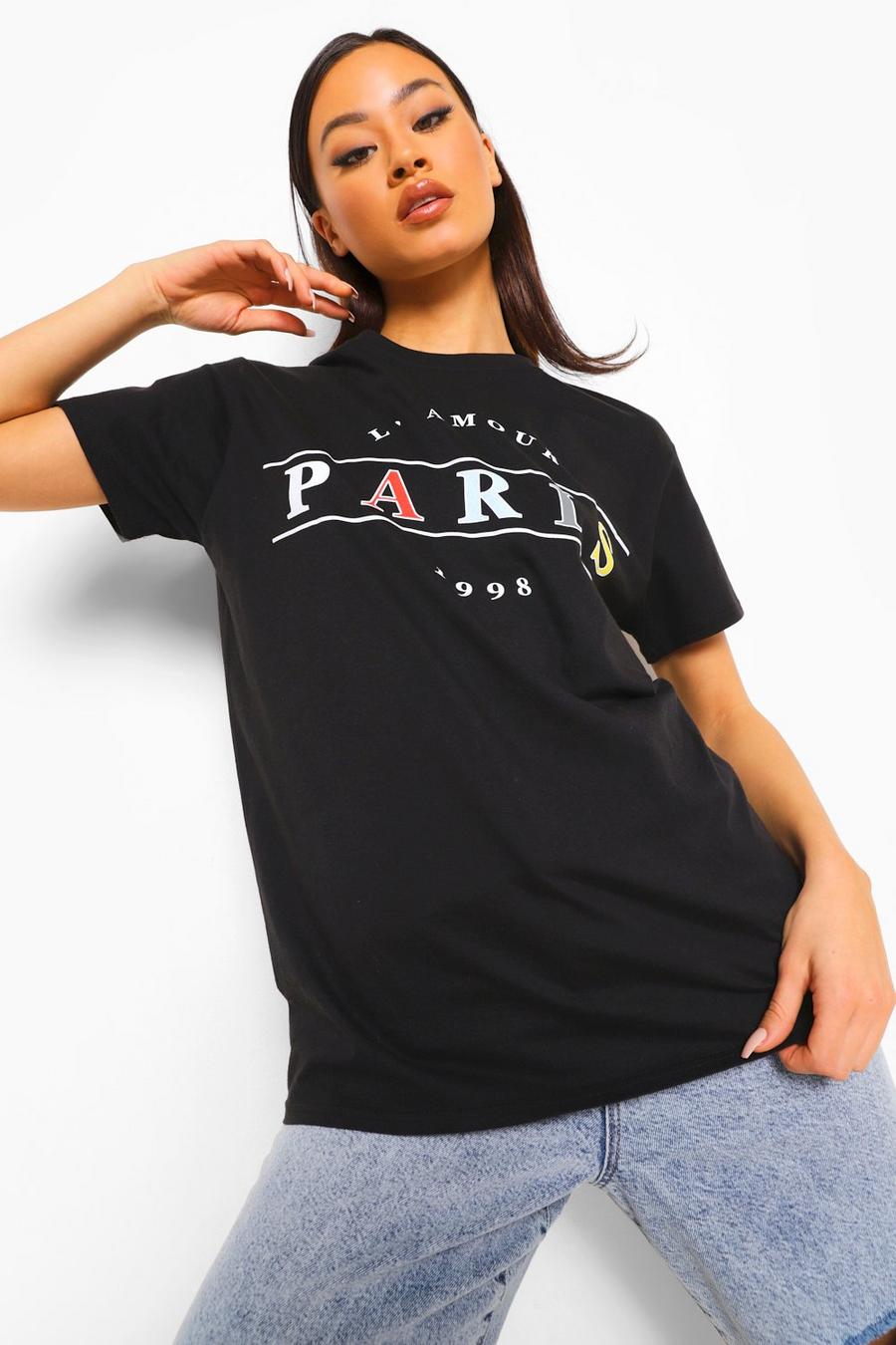 Black "Paris" Oversize t-shirt med slogan image number 1