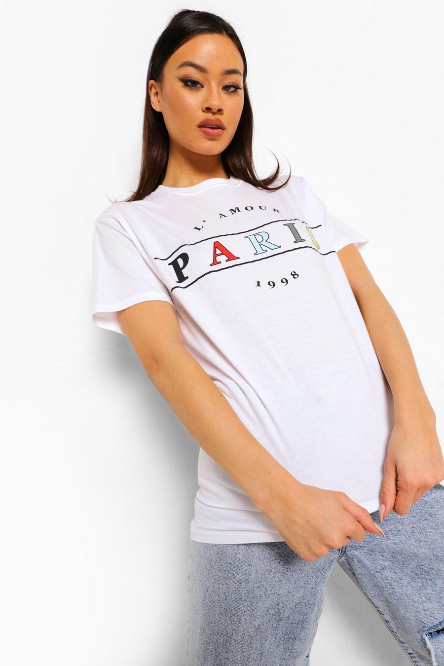 T-Shirt in Übergröße mit Paris-Slogan , Weiß image number 1