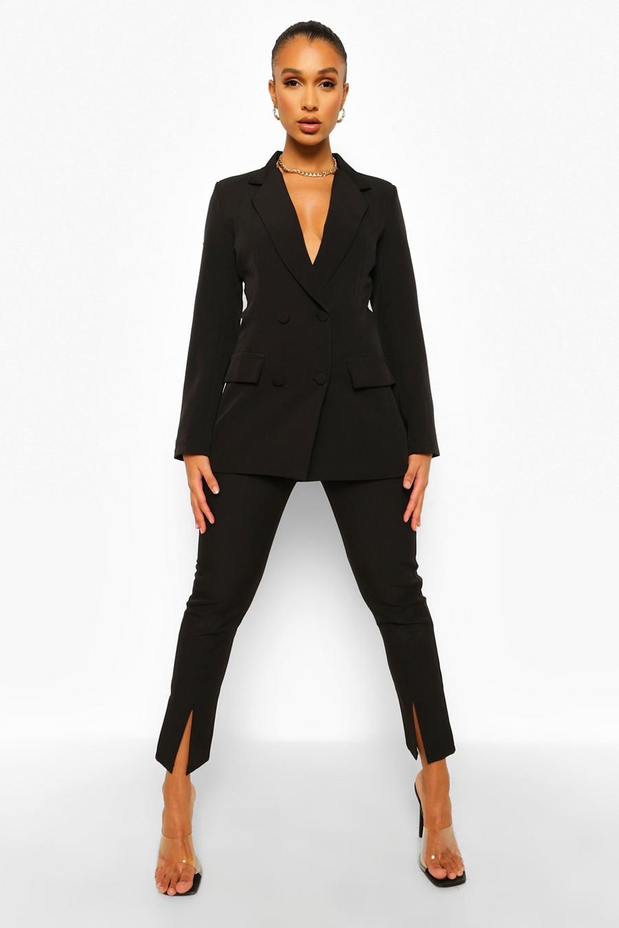 Black Split Front Slim Fit Trousers image number 1