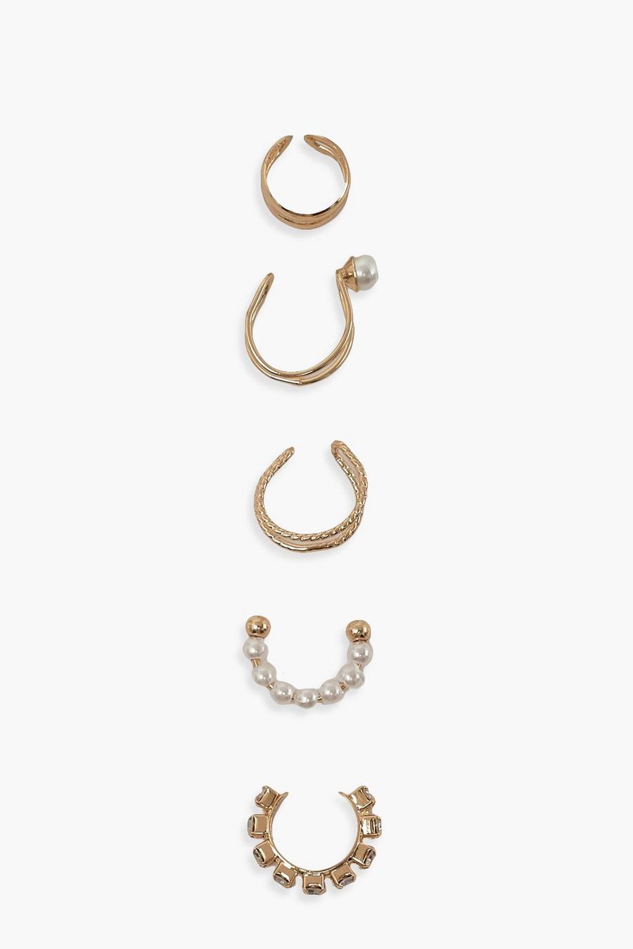Gold Ear cuffs med pärlor image number 1