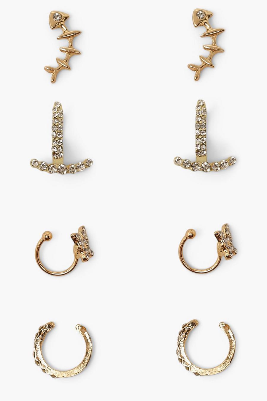 Gold Diamante Stud And Hoop Mix Earring Pack image number 1