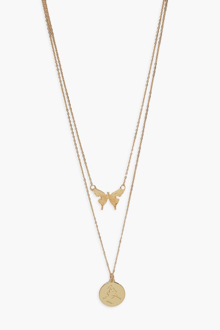 Gold Butterfly And Coin Layered Necklace image number 1