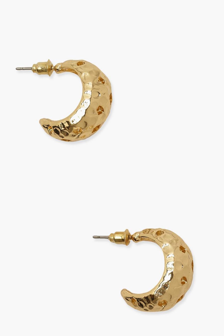 Gold Textured Half Moon Drop Statement Earrings image number 1