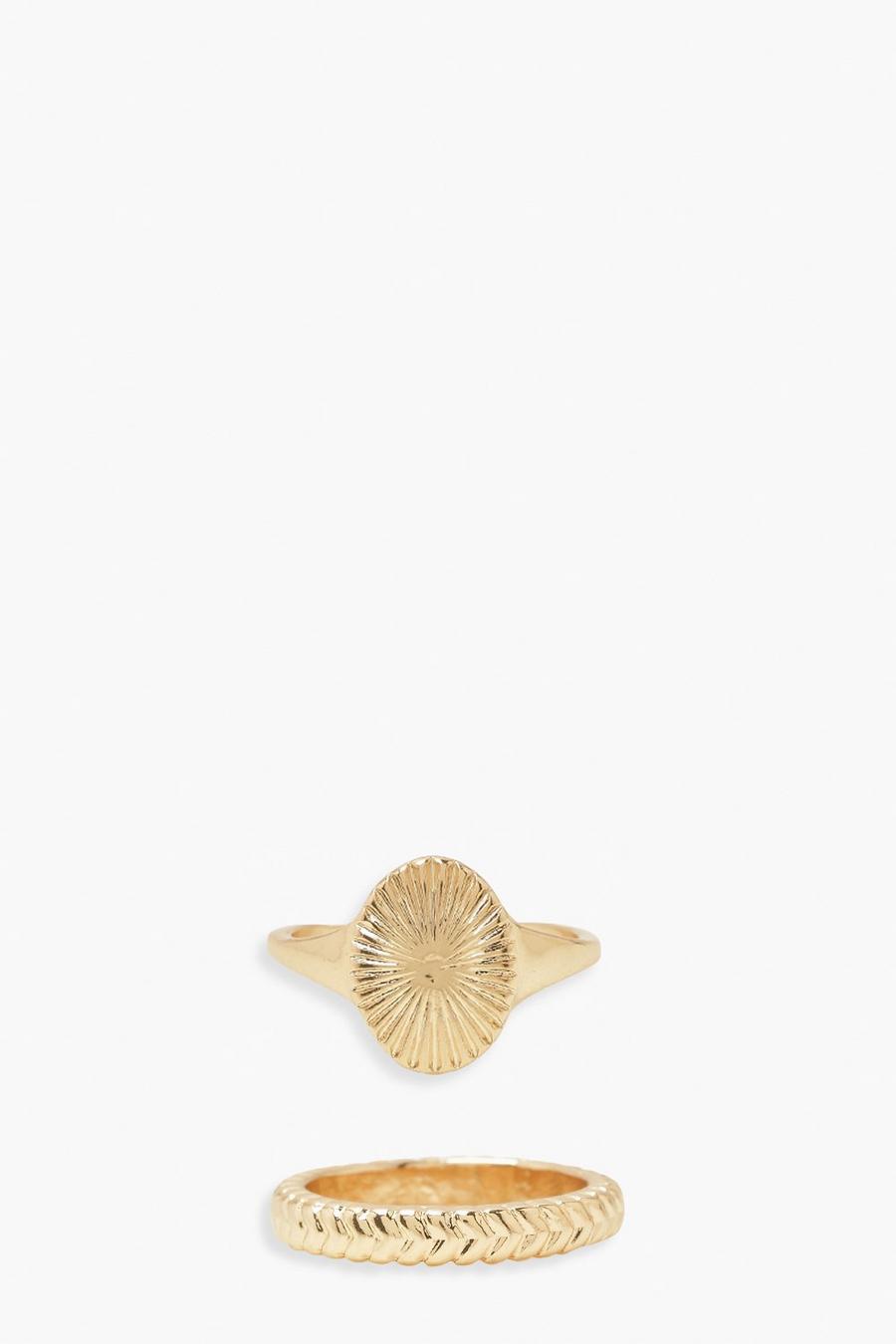 Gold Chunky Everyday Statement 2 Pack Rings image number 1