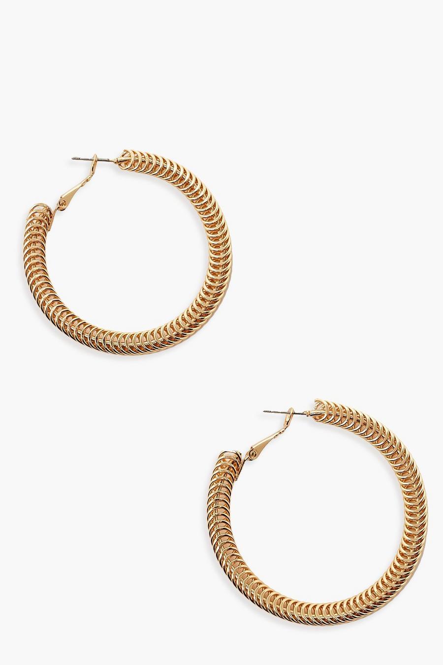 Gold Cadged Slim Style Hoop Earrings image number 1