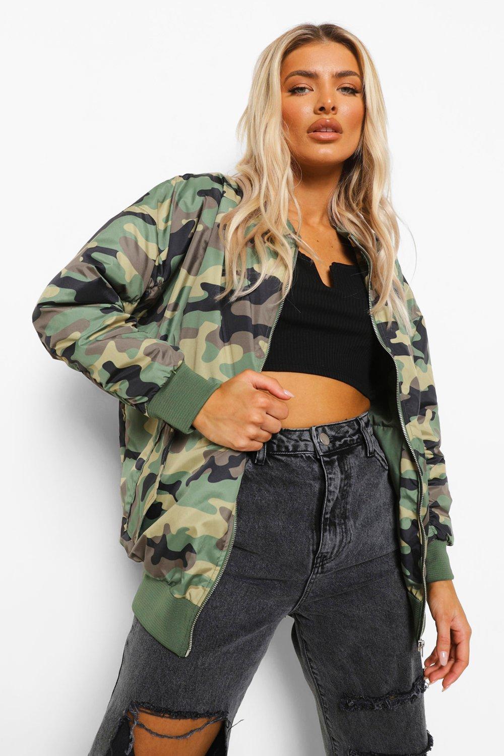 Ladies camo hot sale bomber jacket