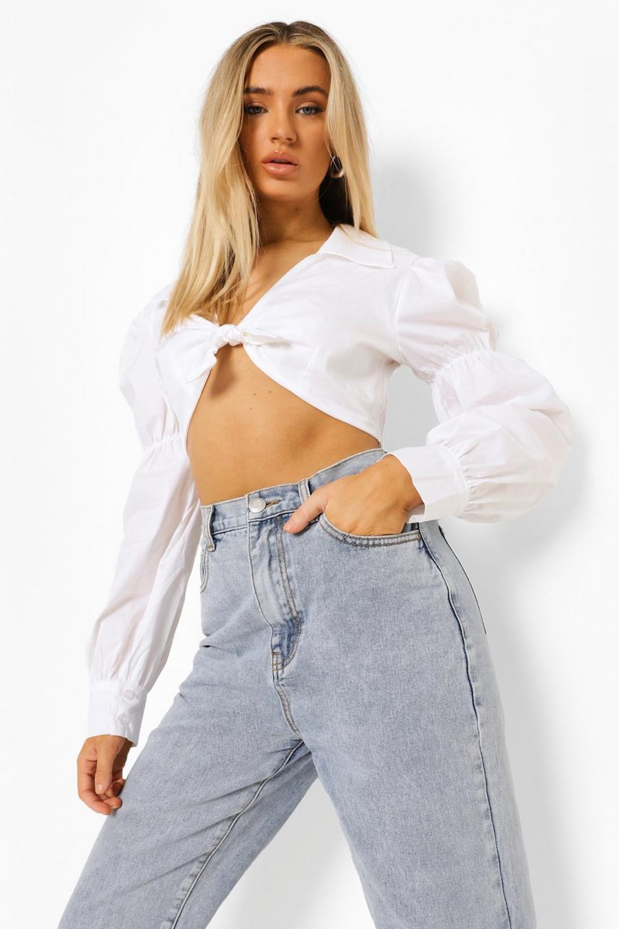 Ivory Cropped Knot Front Shirt image number 1