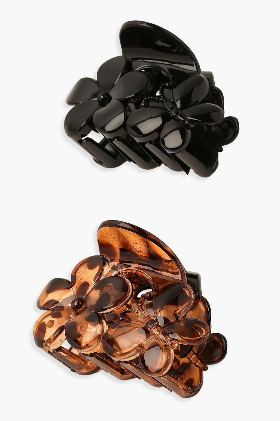 Multi Zwarte En Schilpadden Bloemen Haarklemmen (2 Stuks) image number 1