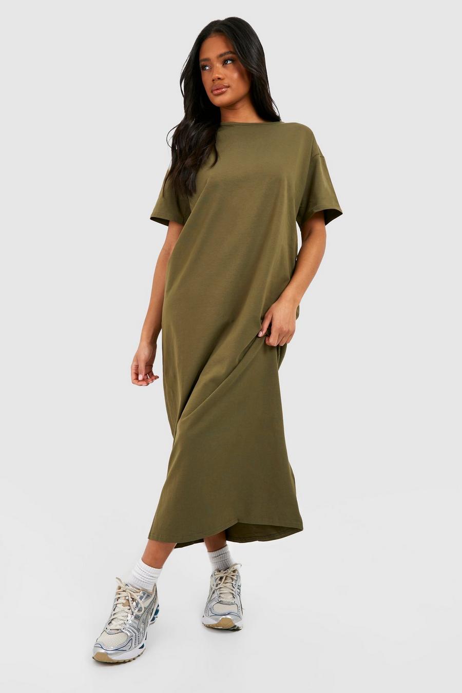 Khaki Basic T-shirt Maxi Dress