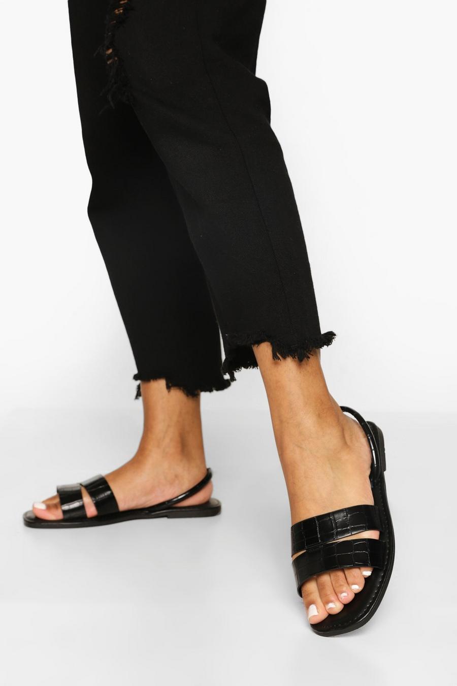 Black Wide Fit Cut Out Strap Slingback Sandals image number 1