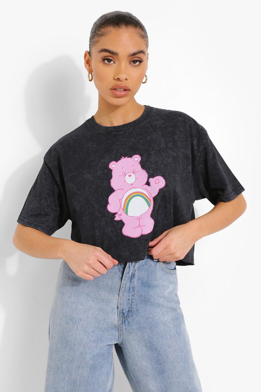 Black Acid Wash Care Bears License Cropped T-shirt image number 1