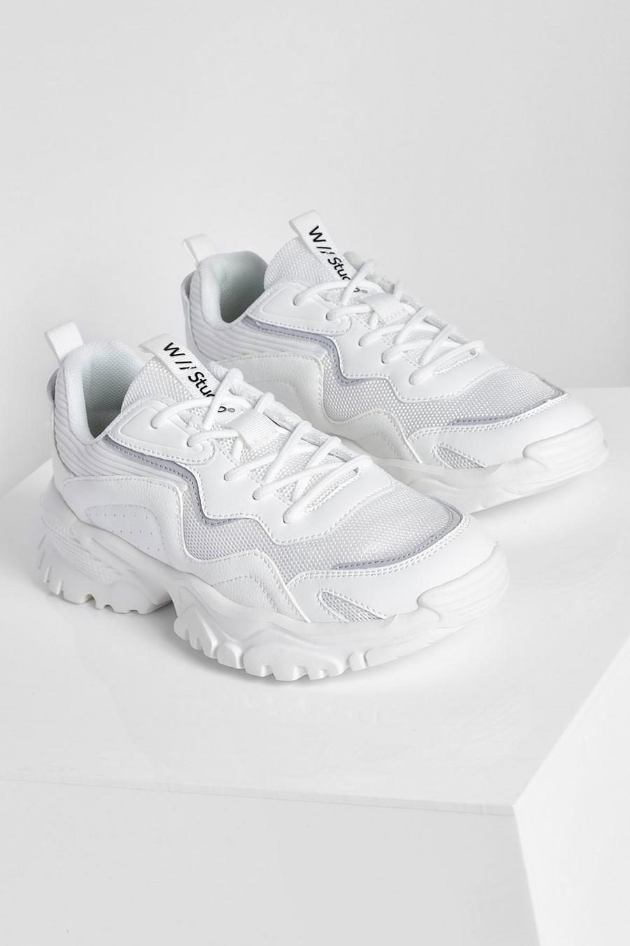 White Cleated Chunky Sneakers image number 1