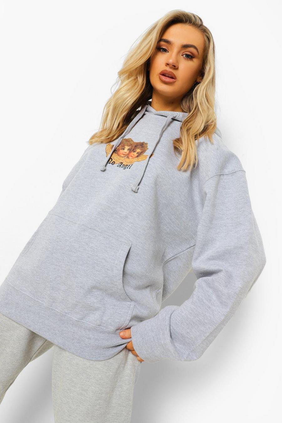 Grey marl Oversize hoodie med änglar image number 1