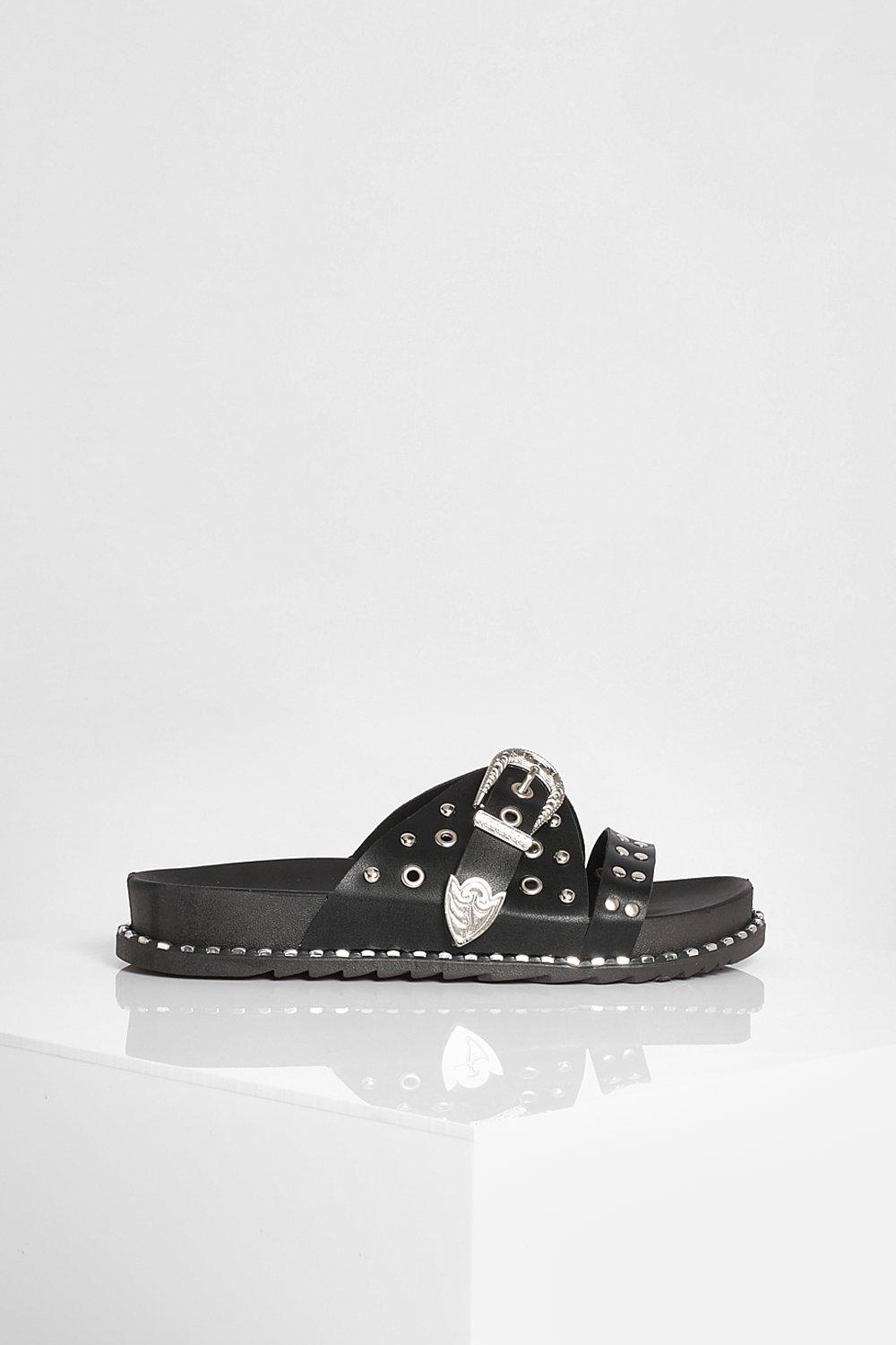 Buckle Faux Leather Sliders