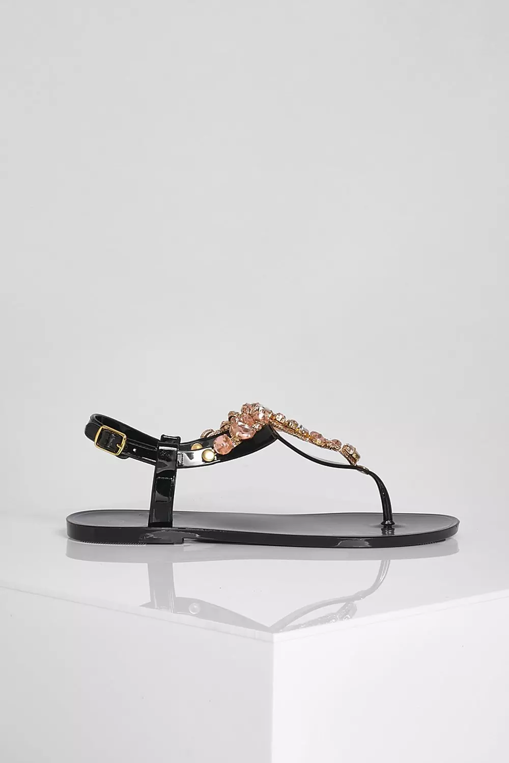 Black diamante jelly sandals online