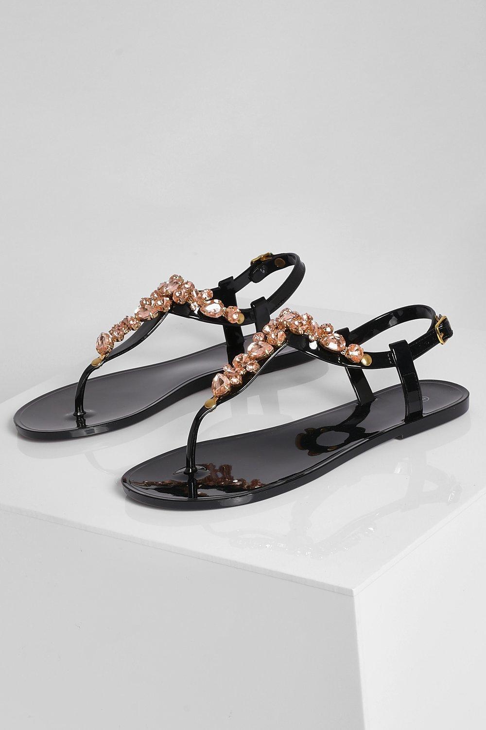 Black diamante jelly sandals on sale