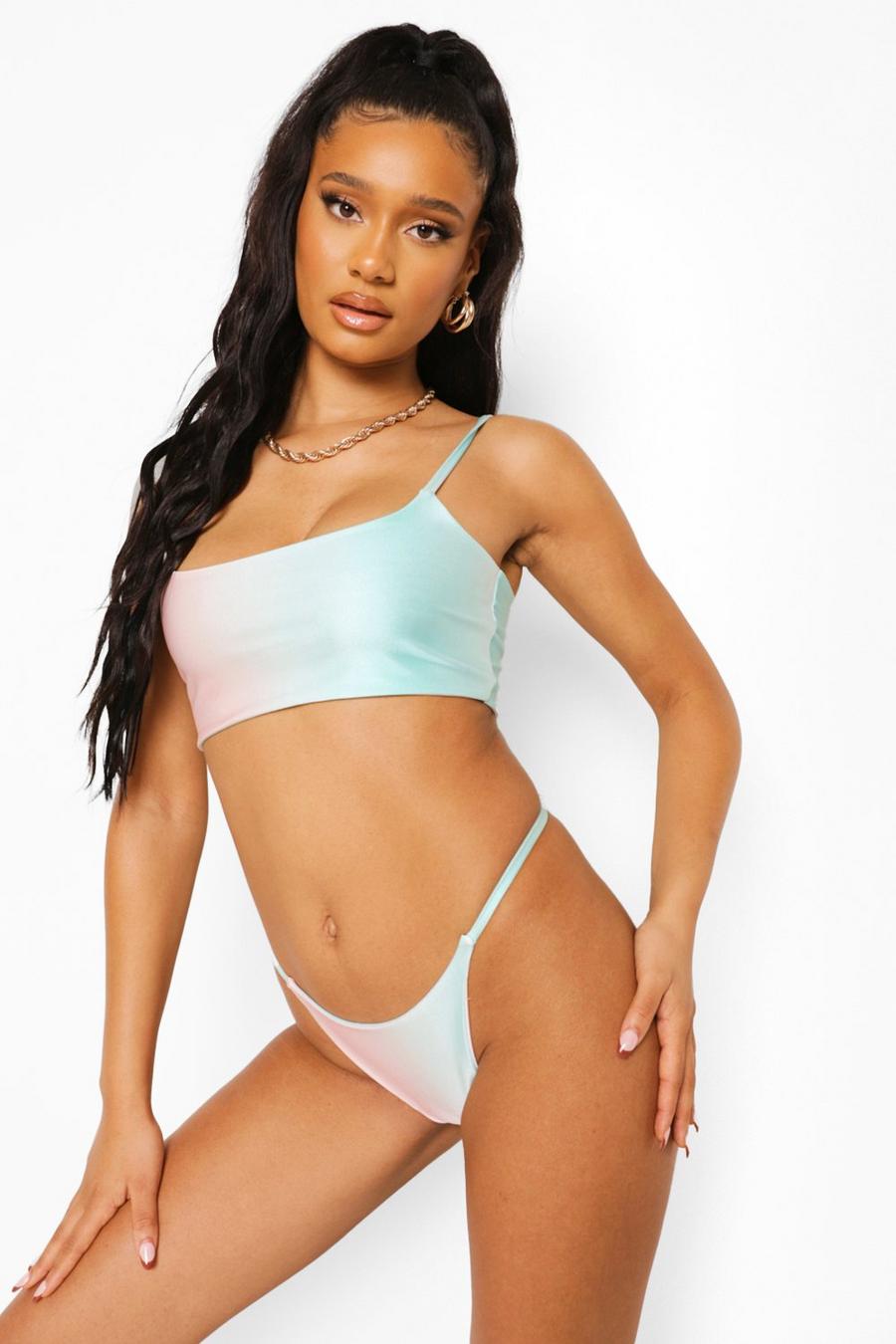 Braguitas de bikini tipo tanga degradadas en tonos pastel, Rosa image number 1