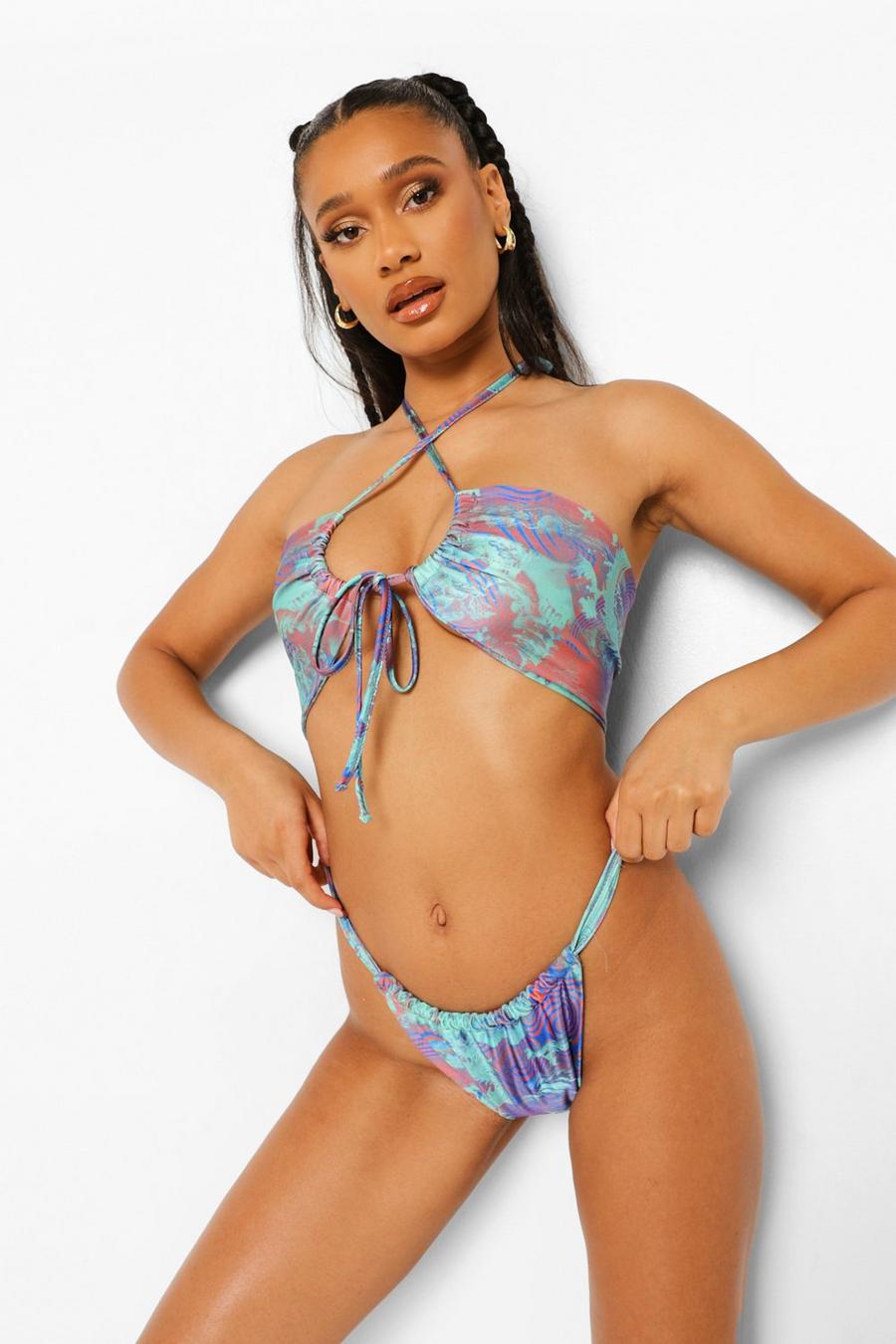 Bikini-Höschen mit doppelten Seitenträgern und Solar-Print, Blau image number 1