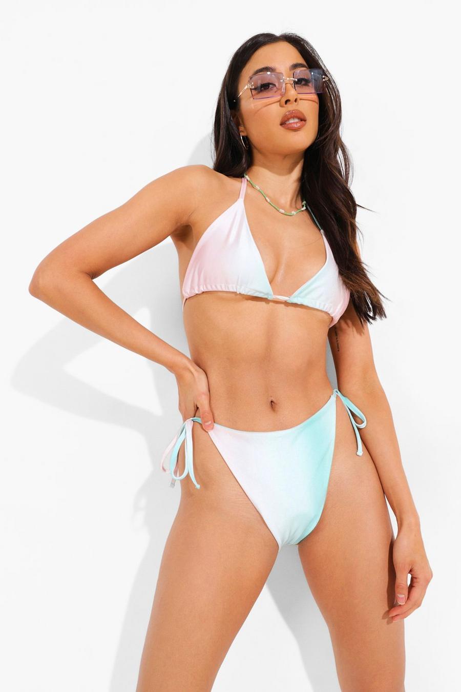 Top de bikini de triángulo degradado en tonos pastel, Rosa image number 1
