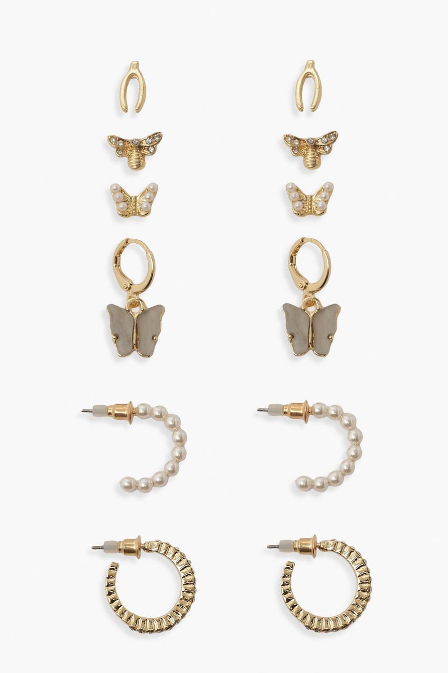 Gold Bumble Bee And Butterfly Earring Pack image number 1