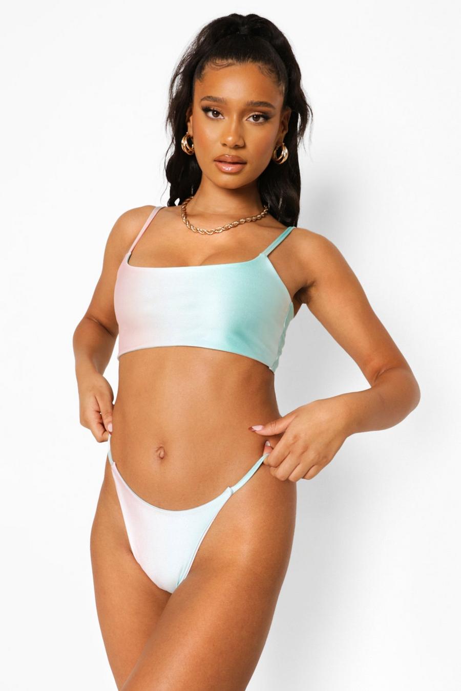 Pink Pastel Ombre Strappy Scoop Bikini Top image number 1