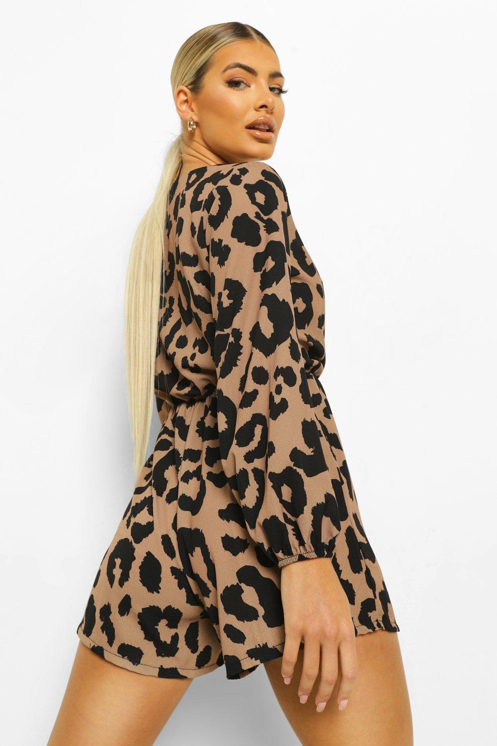 Leopard print jumpsuit long sleeve on sale