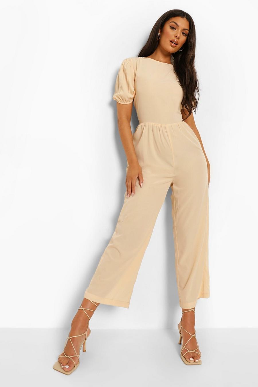 Sand Puff Sleeve Tie Back Culloutte Jumpsuit image number 1