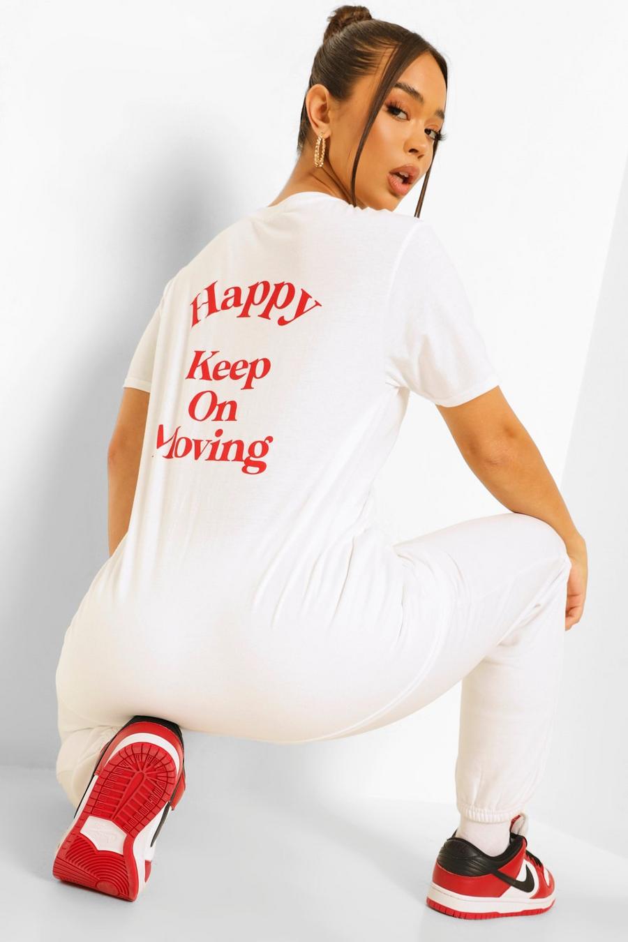 White "Happy" T-shirt med tryck bak image number 1