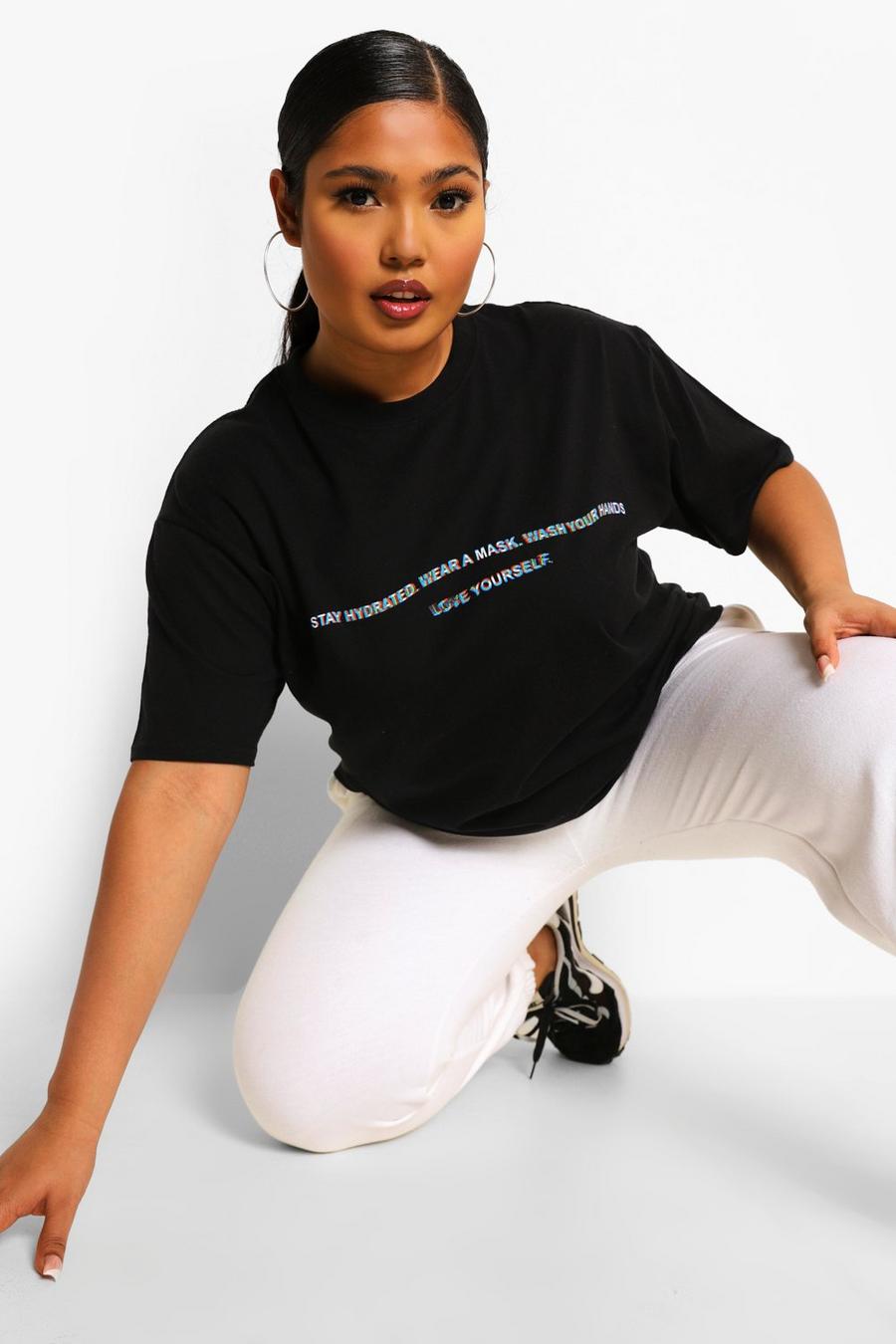 Black Plus Stay Hydrated Slogan T Shirt image number 1