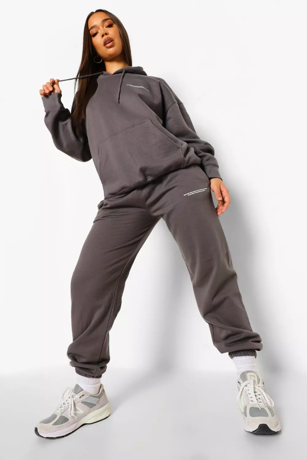 Charcoal Slogan Print Hooded Tracksuit alternative image