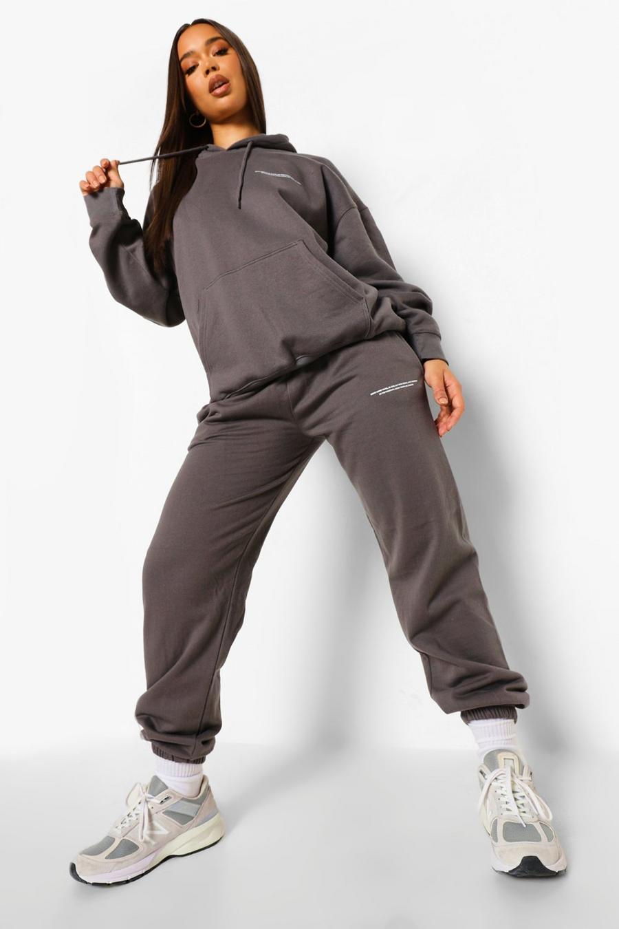Charcoal Slogan Print Hooded Tracksuit image number 1