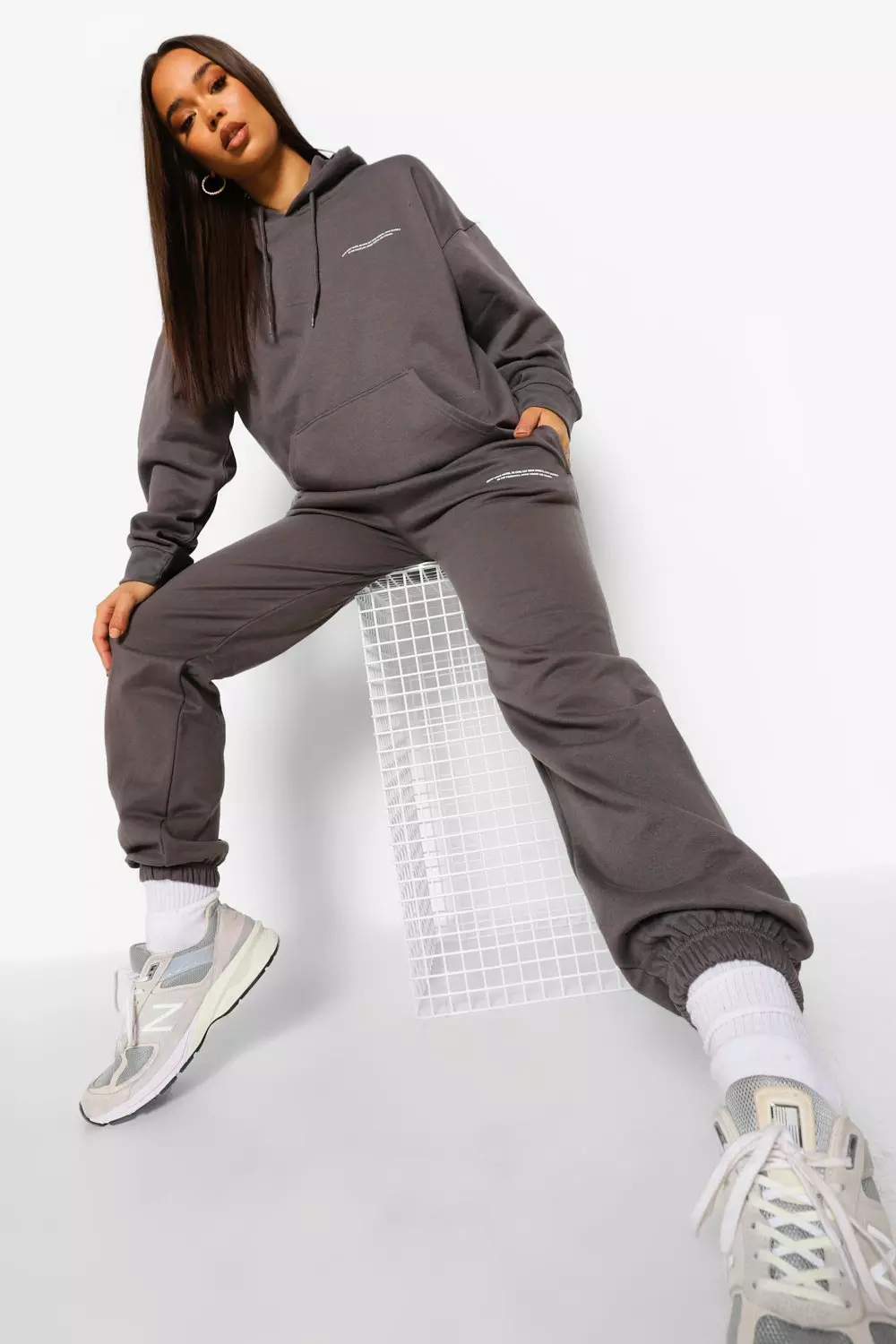 Charcoal Slogan Print Hooded Tracksuit alternative image