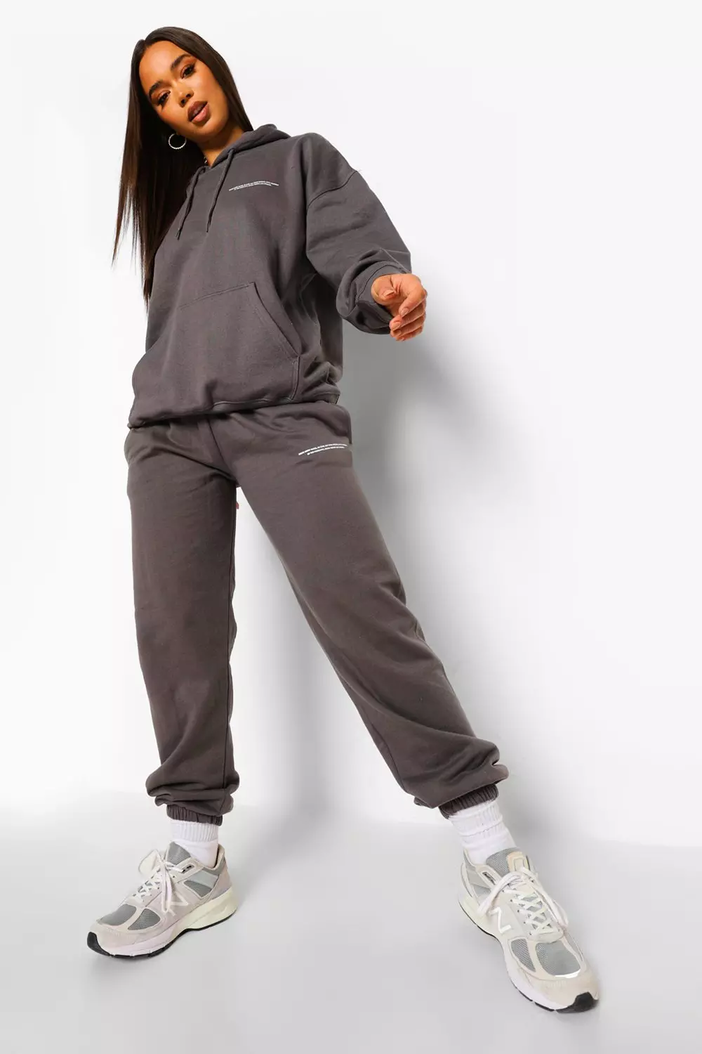Charcoal Slogan Print Hooded Tracksuit alternative image
