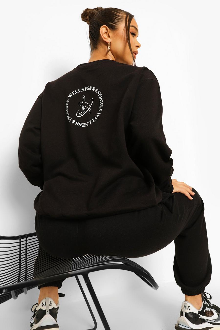 Black "Wellness" Sweatshirt med tryck bak image number 1